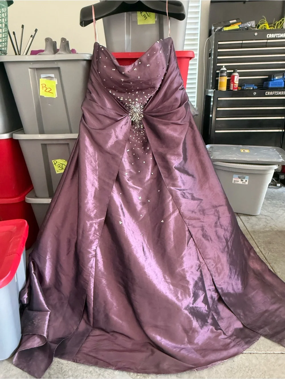 Strapless Formal Dress in Plum with Crystal Detail